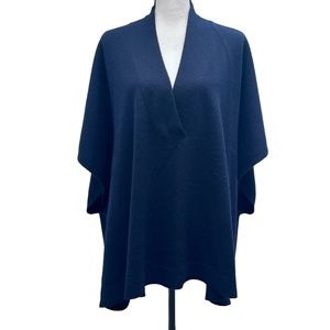 VINCE NAVY BLUE WOOL/CASHMERE V-NECK SHORT SLEEVED OVERSIZED PONCHO CAPE SWEATER